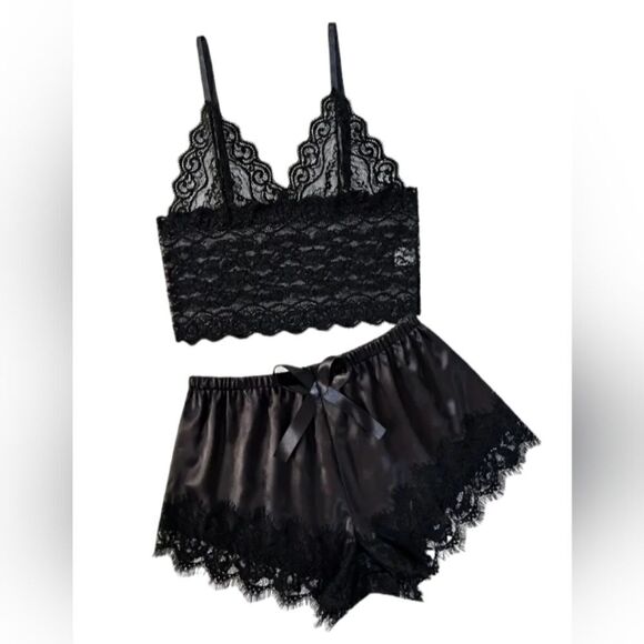 Black Lace Baby Doll Pajama Set - Picture 1 of 5
